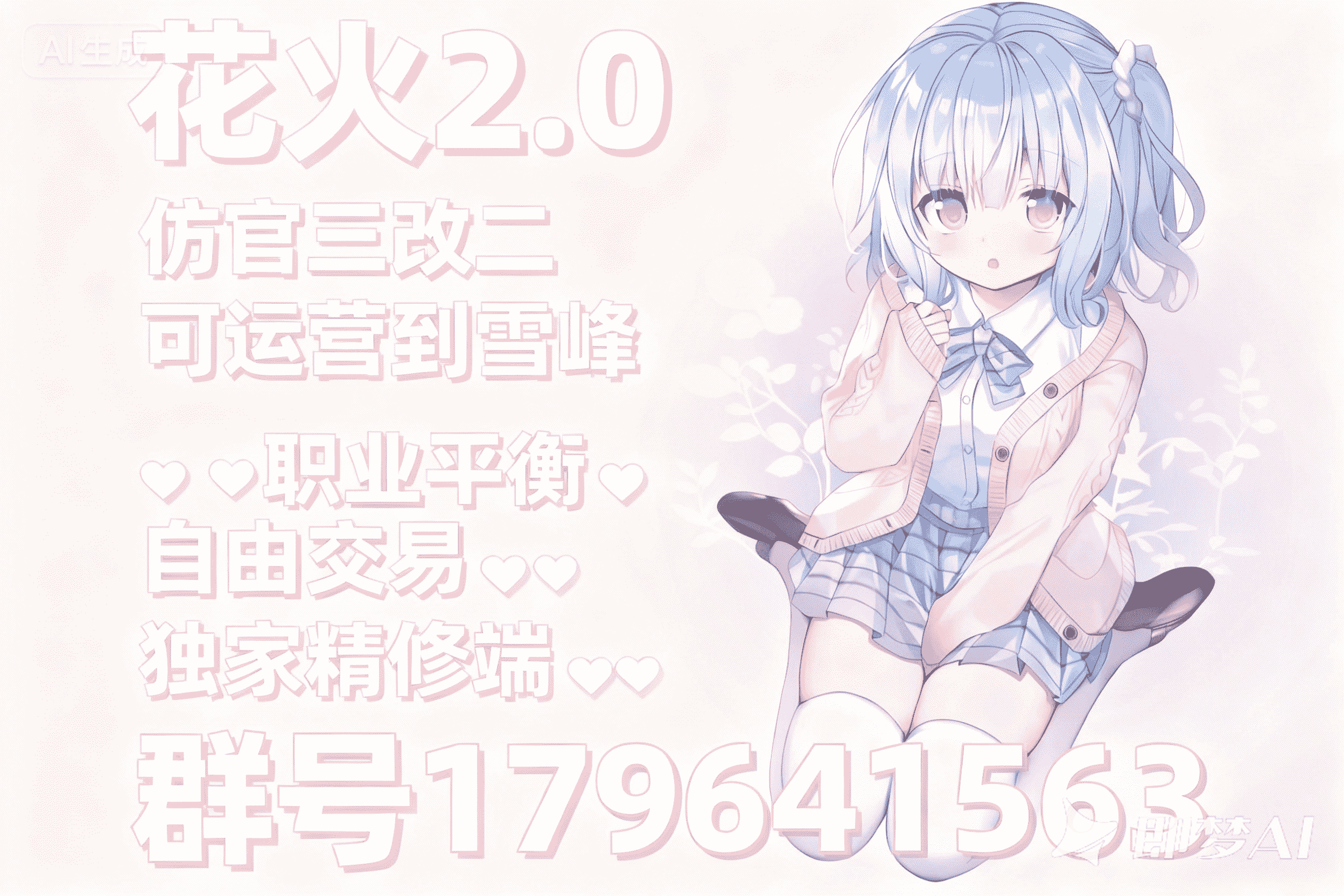 花火2.0    仿官三改二  起步看人数流星或者烛魔 ，可运营到雪峰 ❤️职业平衡❤️ 自由交易❤️ 独家精修端❤️    群号179641563